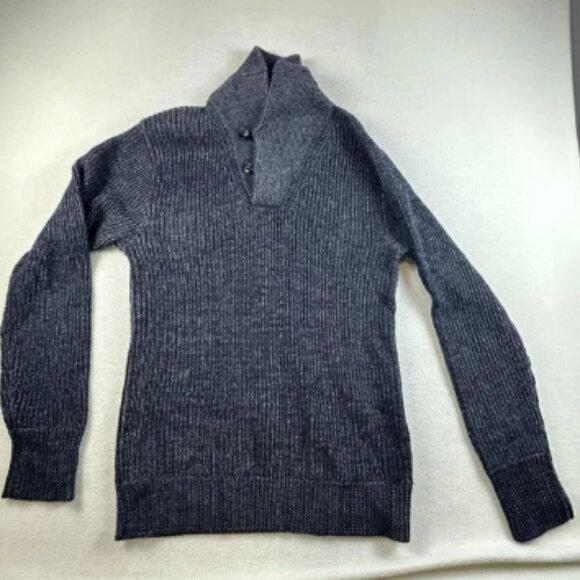 Relwen Sweater Mens Large Blue Gray Old Salt Shawl Wool Collar Pullover Knit - Picture 1 of 10